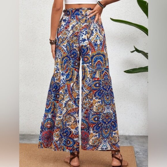 Paisley Print Belted Ruffle Wide Leg Pants - Picture 3 of 9